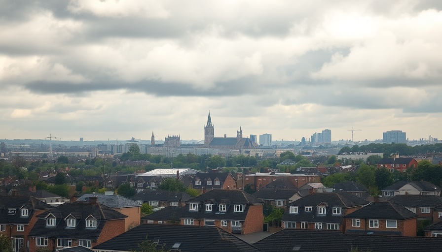 UK housing market losing momentum depicted in subdued cityscape.
