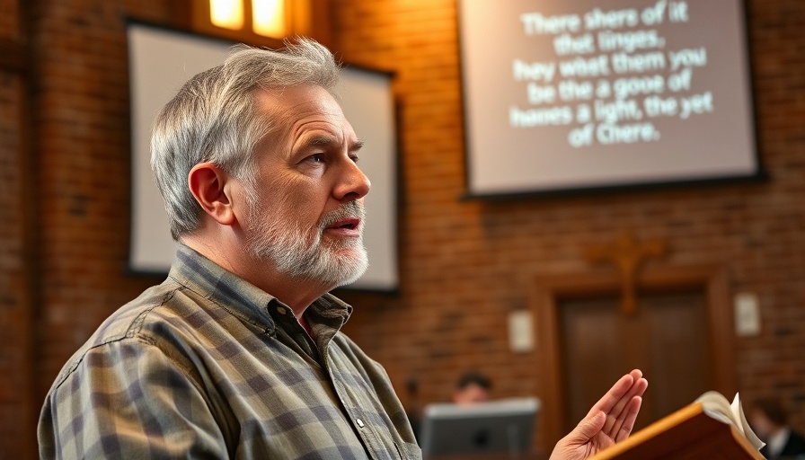 Man speaking about Genesis 33 with Bible verse on screen.
