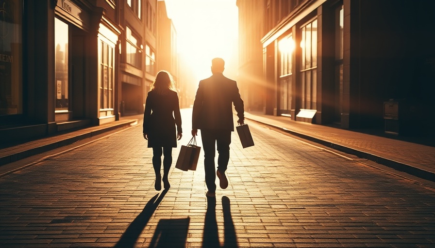 Shoppers casting long shadows on city street, illustrating U.S. consumers and tariffs impact on spending.