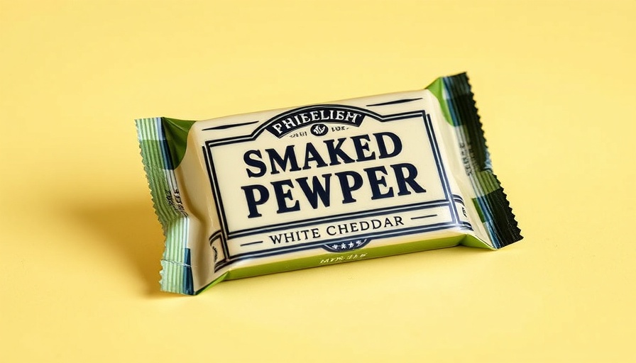 Smoked black pepper white cheddar cheese package with branding
