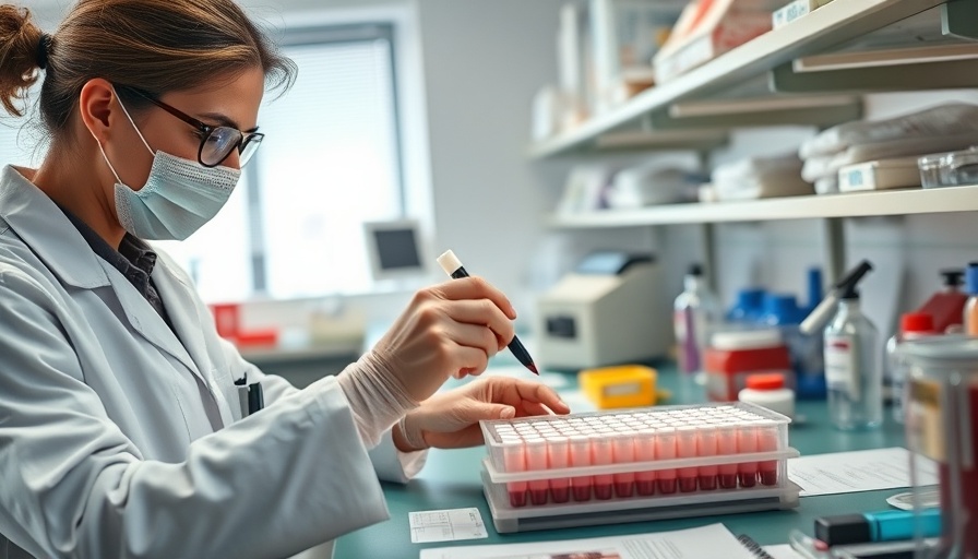 Technician handling blood samples for HIV prevention lenacapavir