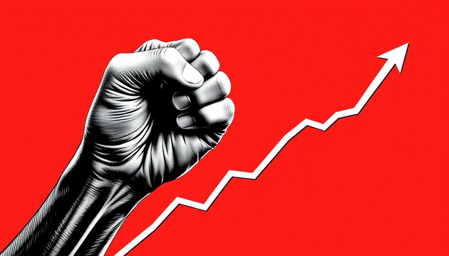 Symbolic image of economic struggle, fist gripping rising graph lines.