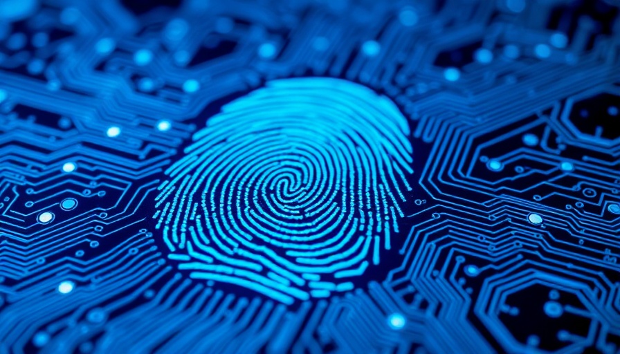 Futuristic digital fingerprint on circuit board, symbolizing online identity.