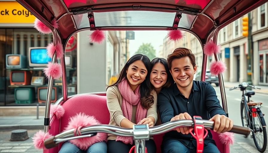 Stylish pedicab scene promoting Walmart Klarna partnership.
