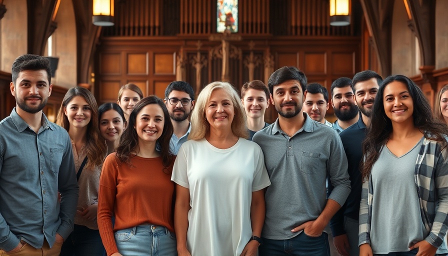 Anchor Hymns Revival group standing inside a warmly lit church.