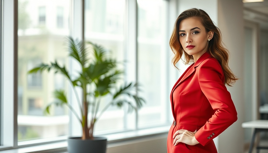Stylish woman posing confidently in an office setting, highlighting meeting etiquette.