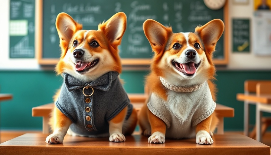 Corgis in stylish outfits in a classroom, AI video generation acquisition.