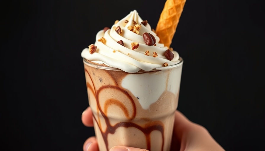 Nutella ice cream milkshake with whipped cream and waffle cone.