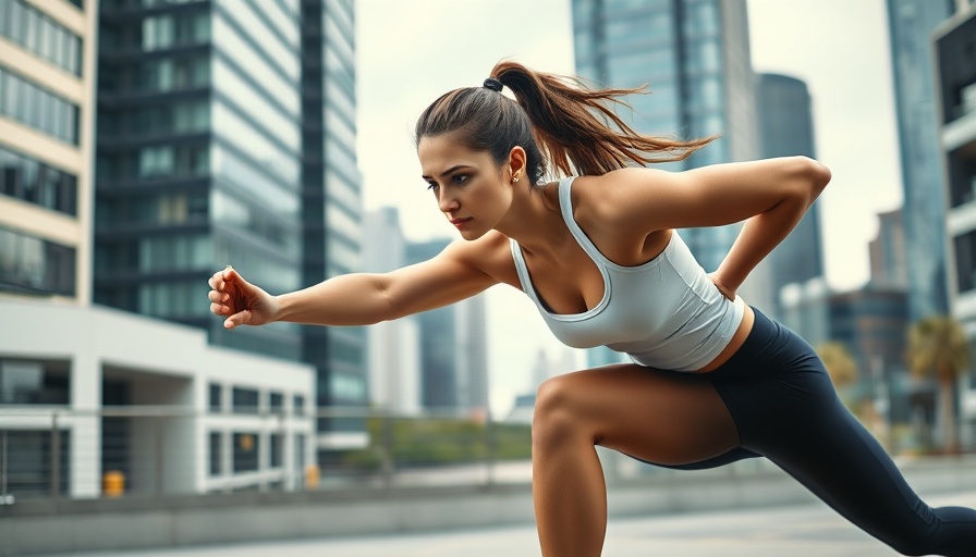 Woman lunging outdoors, exercises for women to gain muscle, urban background.