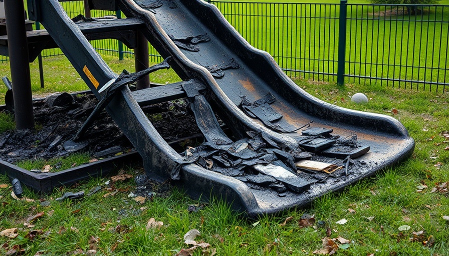 Weyroc Play Park arson aftermath showing burnt playground