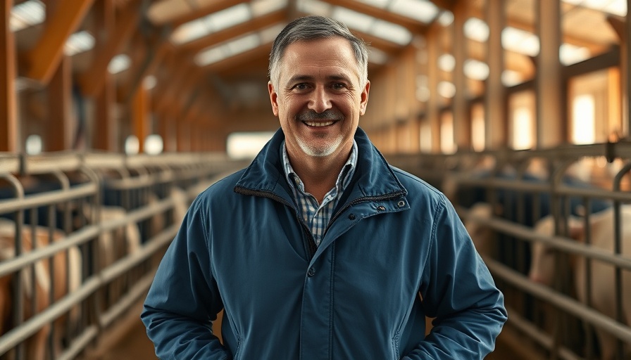 Man in blue jacket in barn related to inheritance tax changes for farmers.