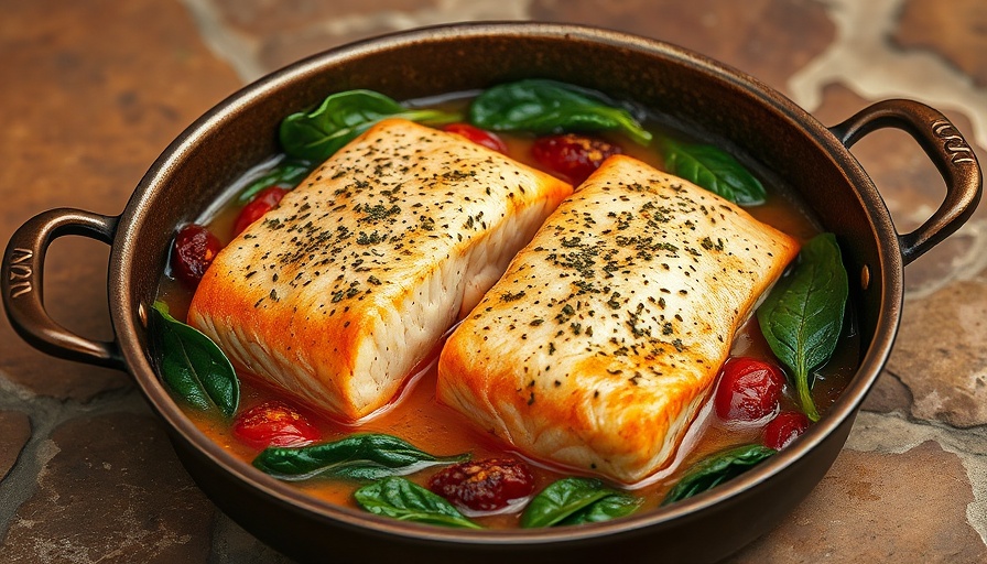 Creamy Tuscan salmon with spinach in a pan.