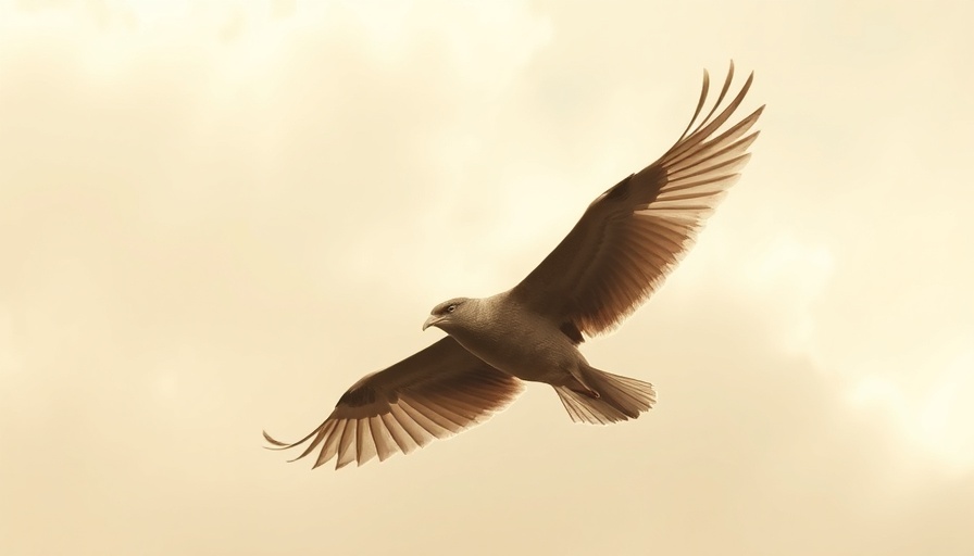 Church’s Glory Through Three Birds: serene sepia bird mid-flight.