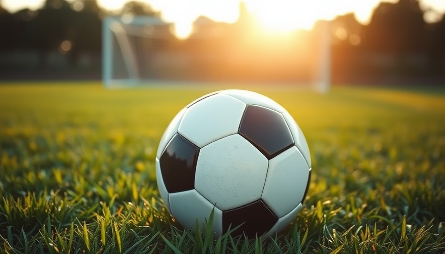 Classic soccer ball on green field at sunset.