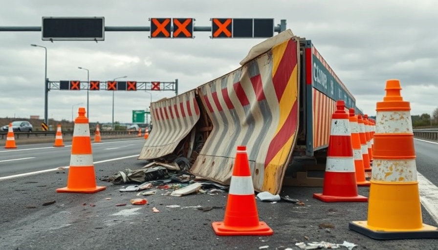 Damaged road barrier highlighting road workers' safety concerns.