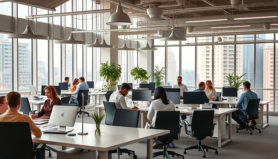 Modern coworking office space with stylish furniture.