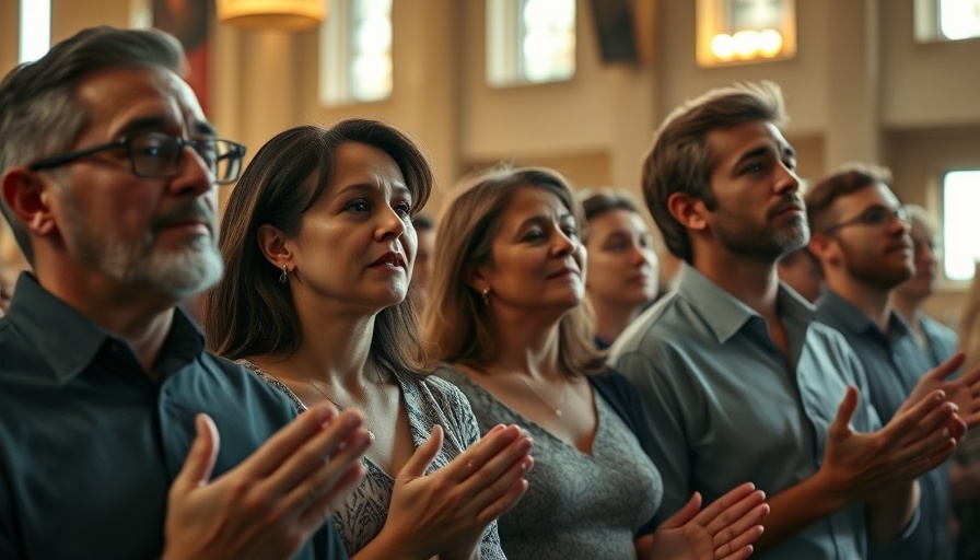 Hispanic church community in emotional group prayer