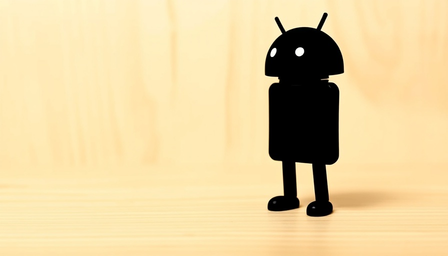 Android mini figure silhouette on wooden background for collectibles.