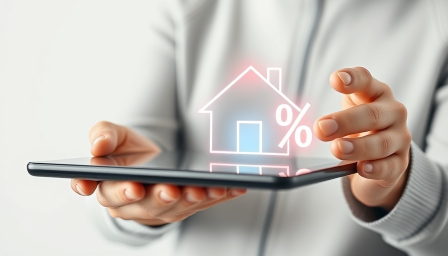 UK property finance market interest rates concept with a holographic house and tablet.