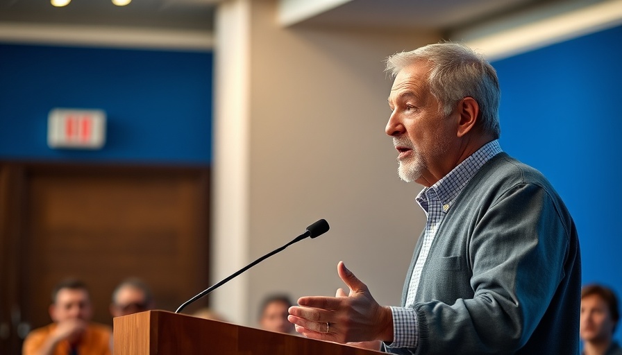Middle-aged man speaking on spiritual themes at a podium.