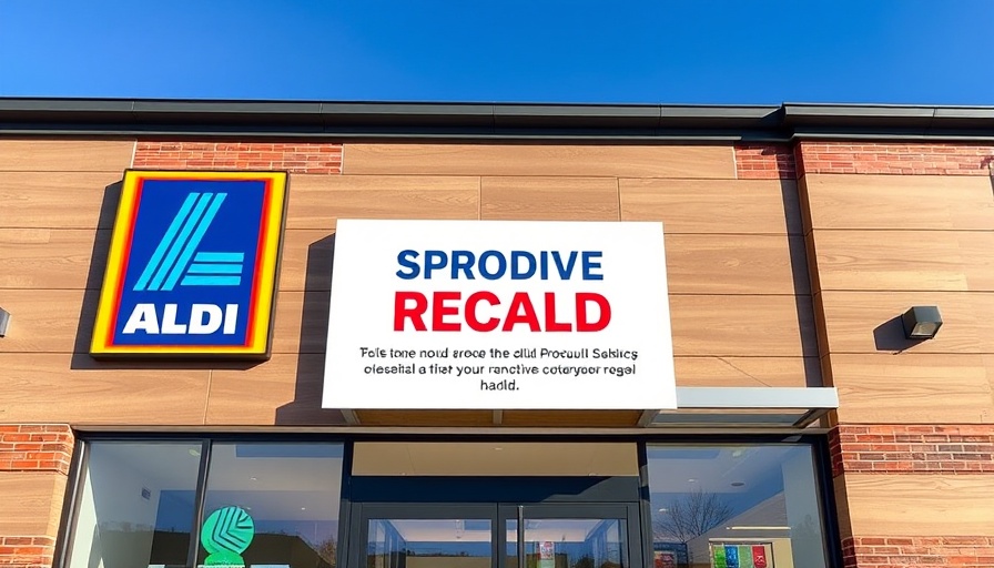 Aldi storefront with product recall sign, highlighting Aldi cheese recall.