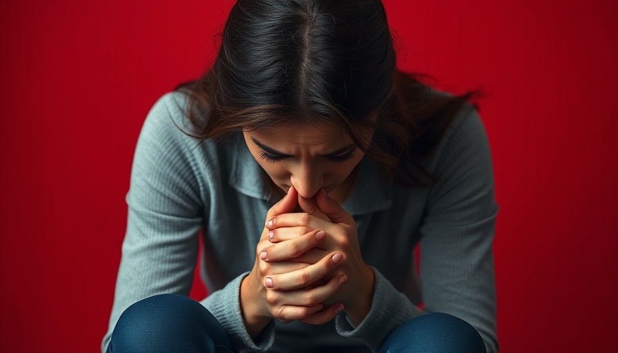 Women’s Aid donation appeal: distressed woman seated against red background.