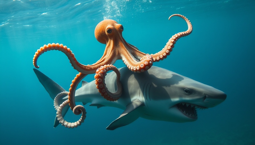 Octopus jumps shark and goes for a ride on its back