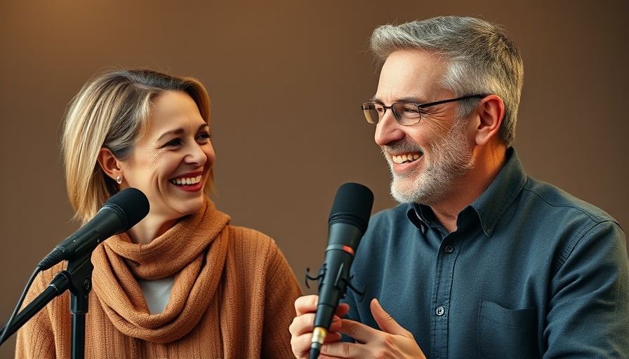 Middle-aged man and young woman in conversation in studio