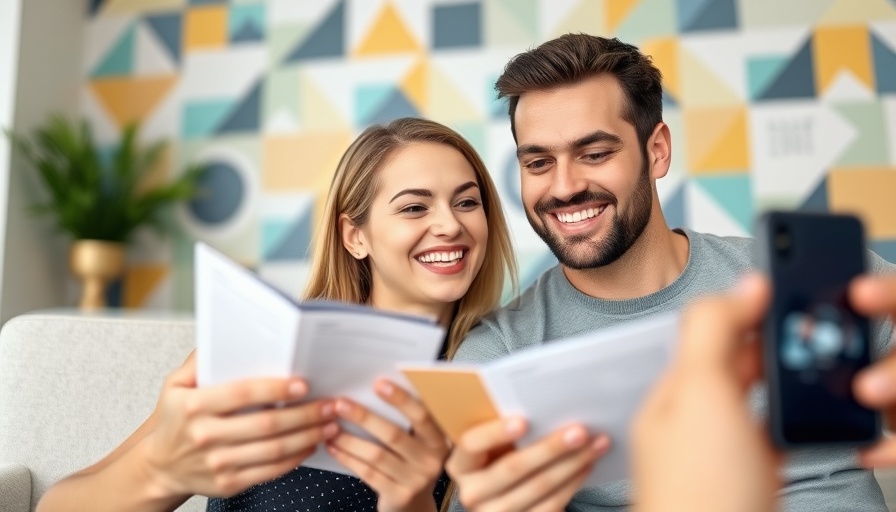 Couple sharing money-saving strategies for your home in a bright, colorful setting.
