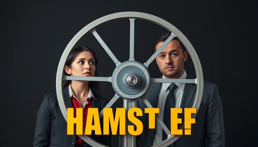 Confused couple observing a metaphorical hamster wheel with text 'You've been lied to', trained to be poor.