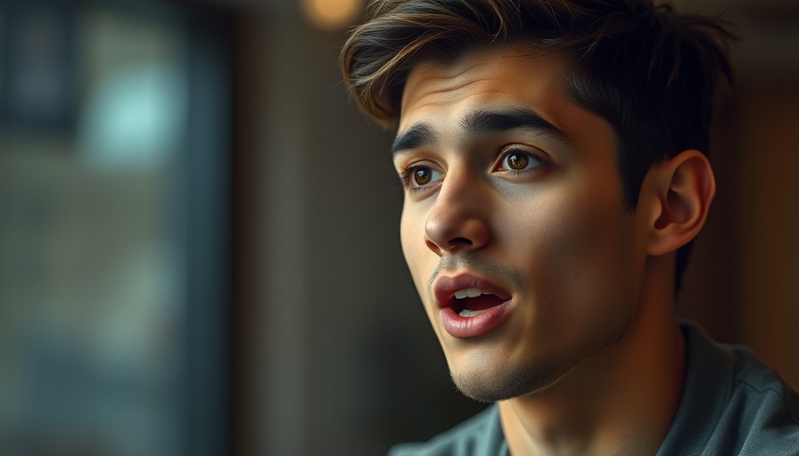 Close-up of a young man speaking indoors, soft lighting.
