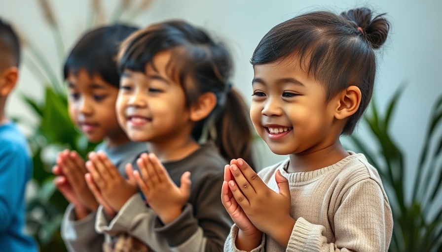 Kids praying at church with joyful expressions.