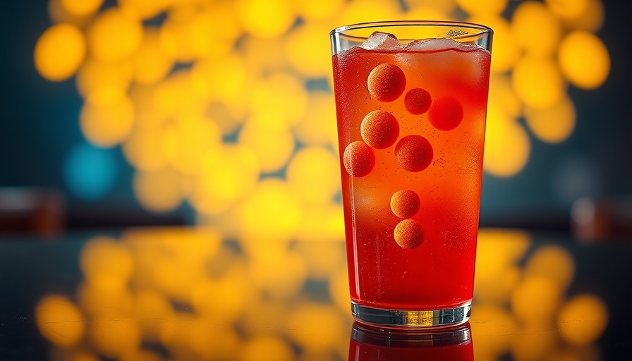 Fun flavored drinks in fast-food chains with bubbles and colorful backdrop.
