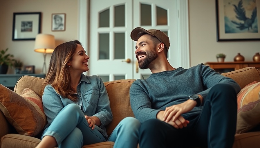 Casually dressed couple discussing budget-friendly Valentine's Day ideas.
