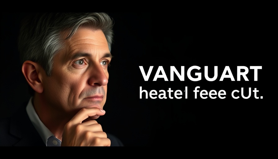 Vanguard Fee Cuts announcement next to a focused individual's thoughtful expression.