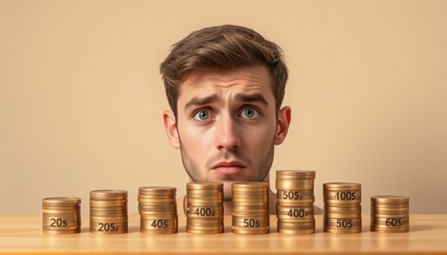 Representation of average UK savings by age with concerned young man.