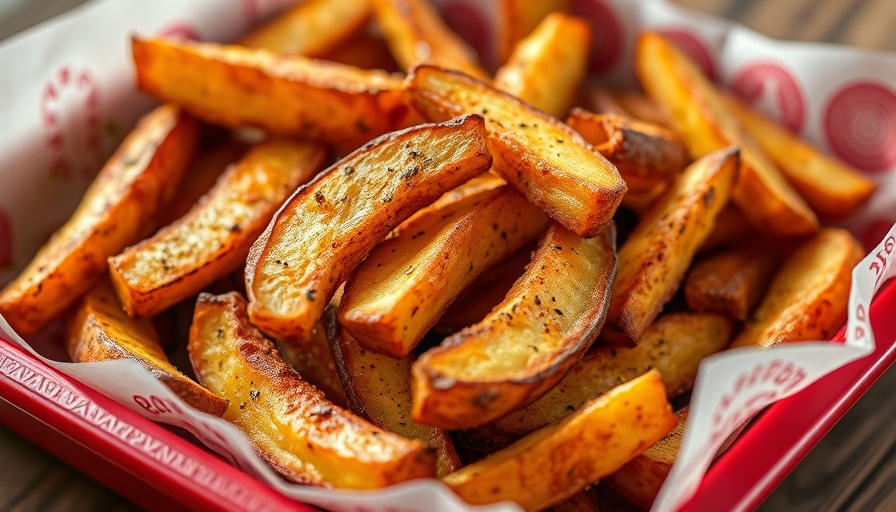 Delicious Old Bay Potato Wedges served with dip on a colorful tray.