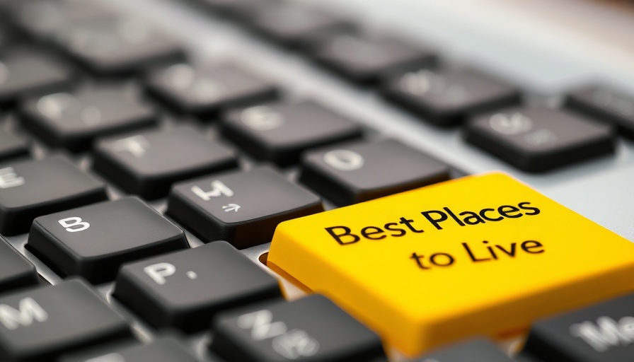 Macro view of a yellow keyboard key labeled 'Best Places to Live'.