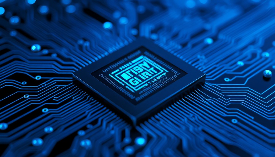 Dynamic view of a futuristic AI chip by FuriosaAI with blue circuitry.
