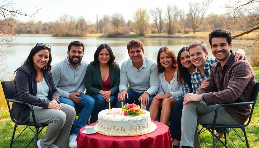 Group celebrating Roucan Loch Crematorium 20th Anniversary by a lake.