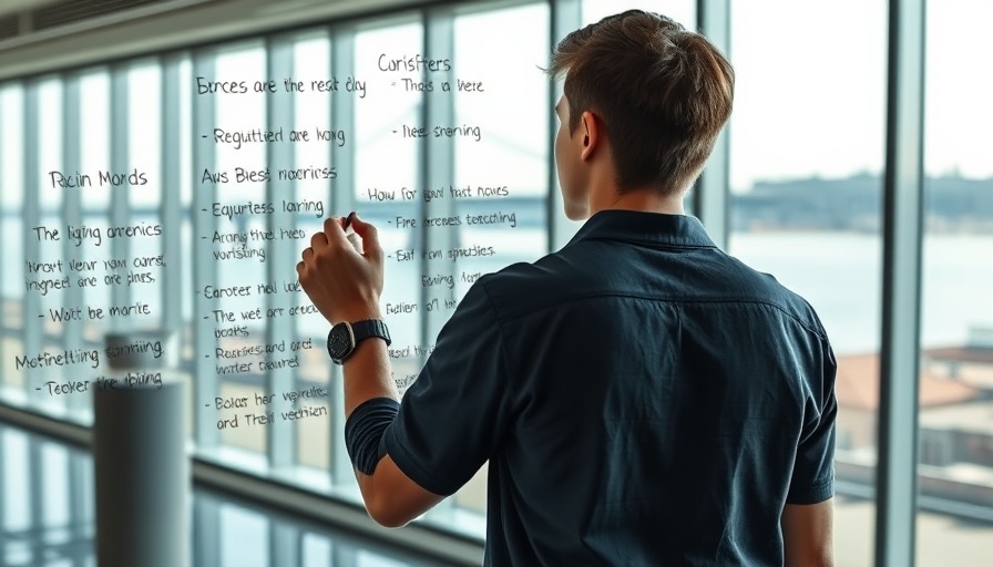 Person writing on glass board in office with bridge view; GPT-4o image generation concept.