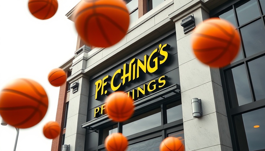 P.F. Chang's with floating basketballs promoting March Madness offer.