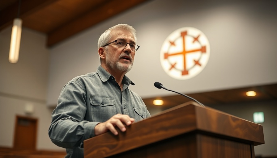 English-speaking Evangelical church in Spain sermon with speaker on stage.