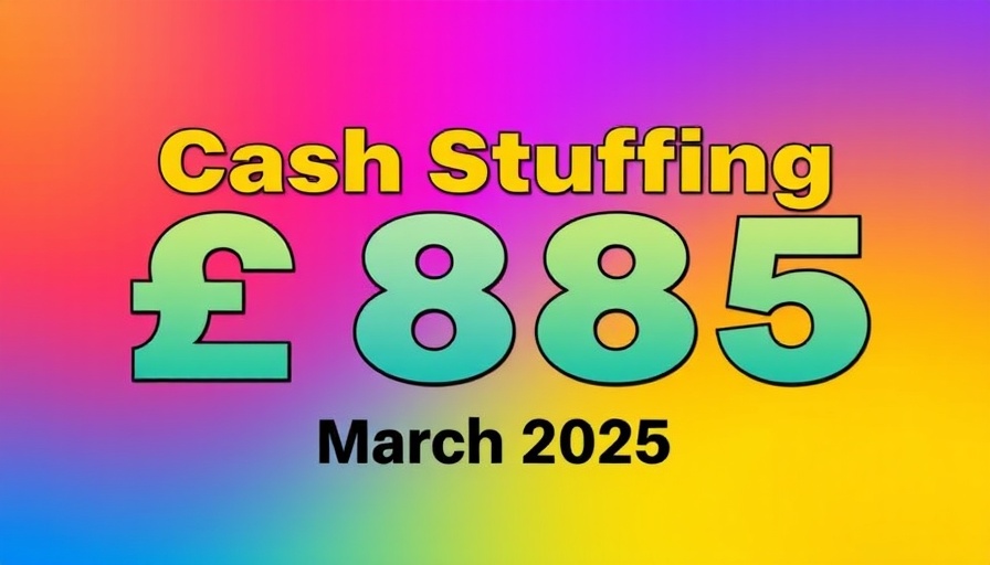 Colorful background with 'Cash Stuffing £885 March 2025' text.