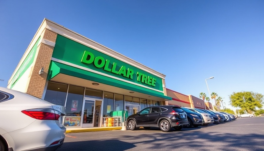 Dollar Tree storefront with parked cars on a sunny day.