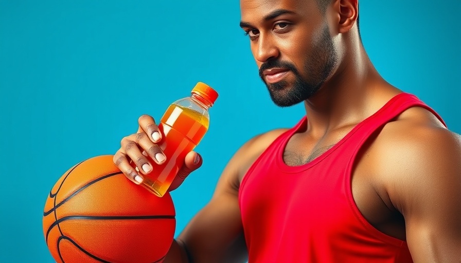 Athletic man promoting healthier sports drink with basketball.