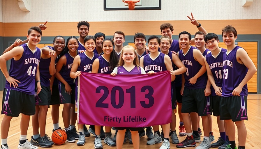 Lockerbie Tornadoes basketball team celebrating in gymnasium.