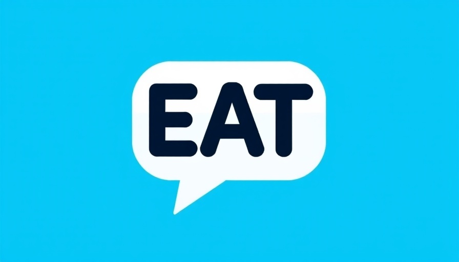 Logo with 'EAT' in speech bubble on blue background.
