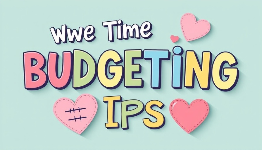 Colorful graphic with text and hearts promoting budgeting tips