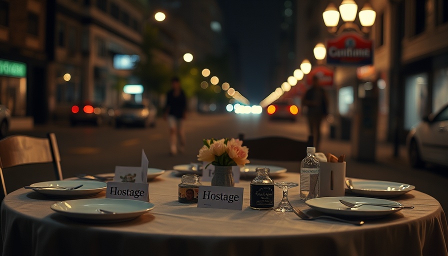 Symbolic table setting for hostages in Gaza installation.
